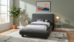 Meridian Furniture Blair Upholstered Twin Bed Rounded Headboard Soft Fabric Frame for Modern Bedroom Decor Black Polyester Fabric B1234Black-T