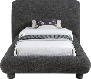 Meridian Furniture Blair Upholstered Twin Bed Rounded Headboard Soft Fabric Frame for Modern Bedroom Decor Black Polyester Fabric B1234Black-T