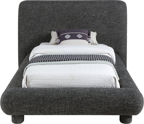 Meridian Furniture Blair Upholstered Twin Bed Rounded Headboard Soft Fabric Frame for Modern Bedroom Decor Black Polyester Fabric B1234Black-T