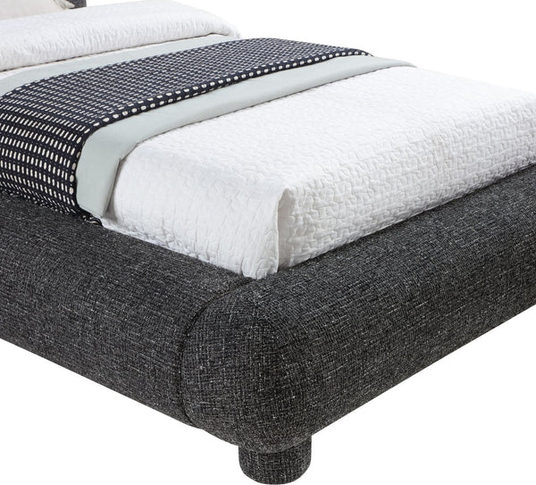 Meridian Furniture Blair Upholstered Twin Bed Rounded Headboard Soft Fabric Frame for Modern Bedroom Decor Black Polyester Fabric B1234Black-T