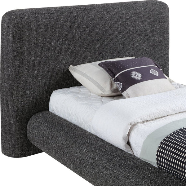 Meridian Furniture Blair Upholstered Twin Bed Rounded Headboard Soft Fabric Frame for Modern Bedroom Decor Black Polyester Fabric B1234Black-T