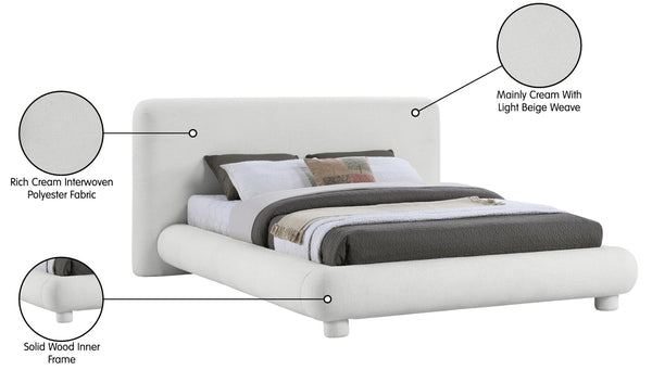 Meridian Furniture Blair Upholstered Full Bed with Curved Headboard for Stylish and Comfortable Modern Bedrooms Cream Polyester Fabric B1234Cream-F