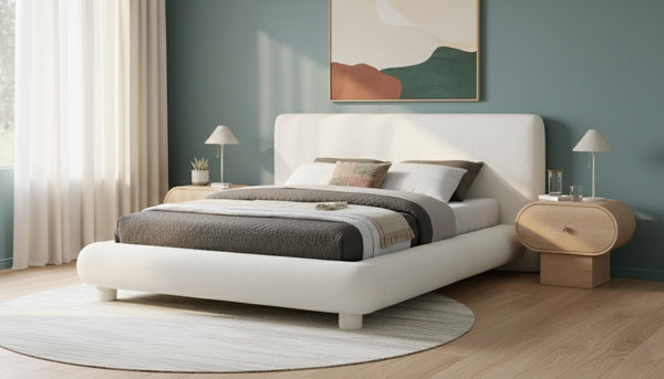 Meridian Furniture Blair Upholstered Full Bed with Curved Headboard for Stylish and Comfortable Modern Bedrooms Cream Polyester Fabric B1234Cream-F