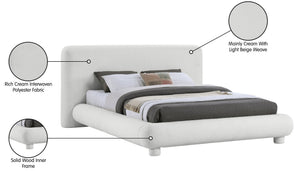 Meridian Furniture Blair Queen Upholstered Bed Curved Headboard Plush Fabric Modern Neutral Bedroom Frame Cream Polyester Fabric B1234Cream-Q