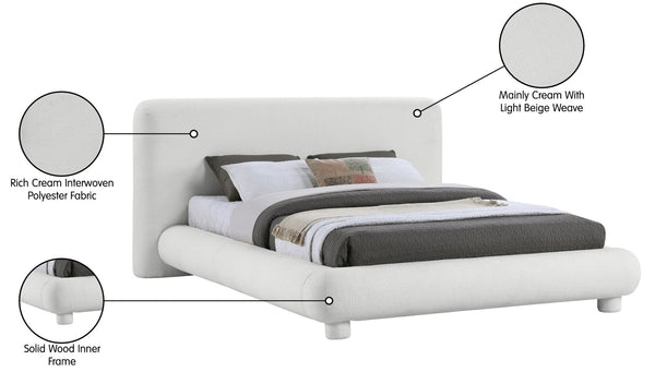 Meridian Furniture Blair Queen Upholstered Bed Curved Headboard Plush Fabric Modern Neutral Bedroom Frame Cream Polyester Fabric B1234Cream-Q