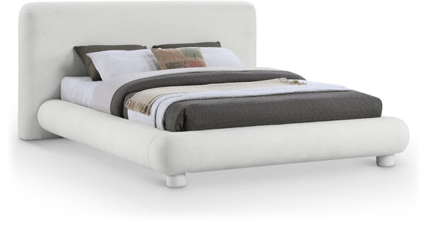 Meridian Furniture Blair Queen Upholstered Bed Curved Headboard Plush Fabric Modern Neutral Bedroom Frame Cream Polyester Fabric B1234Cream-Q