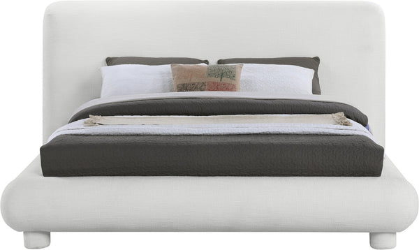 Meridian Furniture Blair Queen Upholstered Bed Curved Headboard Plush Fabric Modern Neutral Bedroom Frame Cream Polyester Fabric B1234Cream-Q