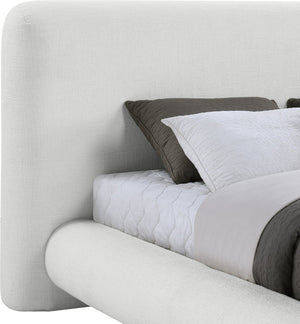 Meridian Furniture Blair Queen Upholstered Bed Curved Headboard Plush Fabric Modern Neutral Bedroom Frame Cream Polyester Fabric B1234Cream-Q