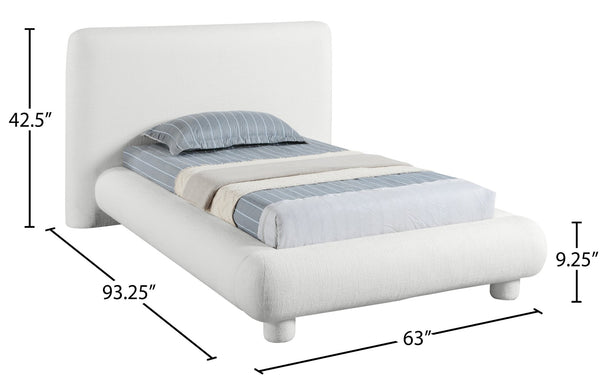 Meridian Furniture Blair Upholstered Twin Bed Rounded Headboard Soft Fabric Frame for Modern Bedroom Decor Cream Polyester Fabric B1234Cream-T