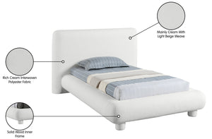 Meridian Furniture Blair Upholstered Twin Bed Rounded Headboard Soft Fabric Frame for Modern Bedroom Decor Cream Polyester Fabric B1234Cream-T
