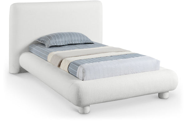 Meridian Furniture Blair Upholstered Twin Bed Rounded Headboard Soft Fabric Frame for Modern Bedroom Decor Cream Polyester Fabric B1234Cream-T