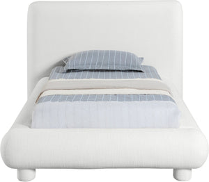Meridian Furniture Blair Upholstered Twin Bed Rounded Headboard Soft Fabric Frame for Modern Bedroom Decor Cream Polyester Fabric B1234Cream-T