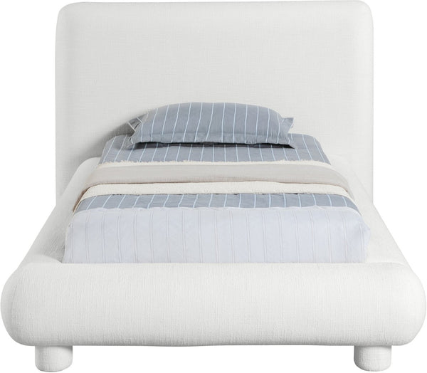 Meridian Furniture Blair Upholstered Twin Bed Rounded Headboard Soft Fabric Frame for Modern Bedroom Decor Cream Polyester Fabric B1234Cream-T