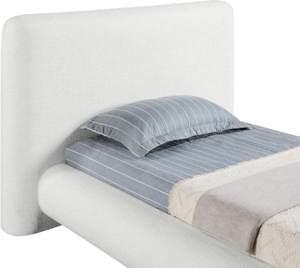 Meridian Furniture Blair Upholstered Twin Bed Rounded Headboard Soft Fabric Frame for Modern Bedroom Decor Cream Polyester Fabric B1234Cream-T