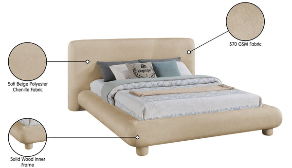 Meridian Furniture Blair Upholstered Full Bed with Curved Headboard for Stylish and Comfortable Modern Bedrooms Beige Chenille Fabric B1235Beige-F