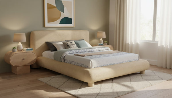 Meridian Furniture Blair Upholstered Full Bed with Curved Headboard for Stylish and Comfortable Modern Bedrooms Beige Chenille Fabric B1235Beige-F
