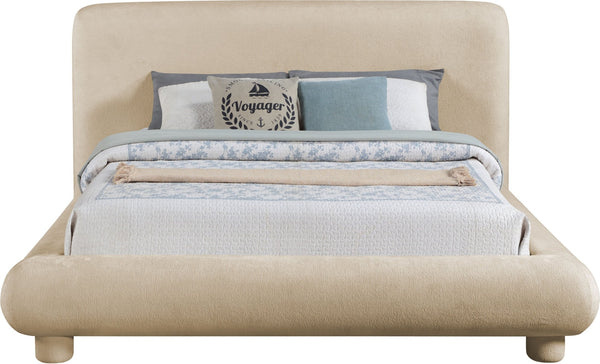 Meridian Furniture Blair Upholstered King Bed Curved Padded Headboard Stylish Frame for Modern Bedroom Beige Chenille Fabric B1235Beige-K