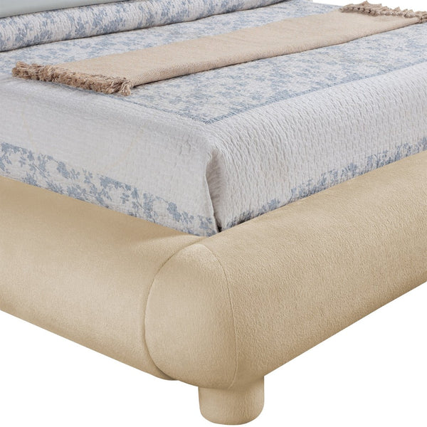 Meridian Furniture Blair Upholstered King Bed Curved Padded Headboard Stylish Frame for Modern Bedroom Beige Chenille Fabric B1235Beige-K