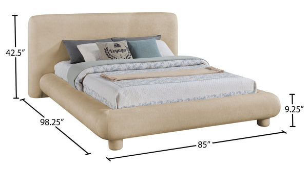 Meridian Furniture Blair Queen Upholstered Bed Curved Headboard Plush Fabric Modern Neutral Bedroom Frame Beige Chenille Fabric B1235Beige-Q