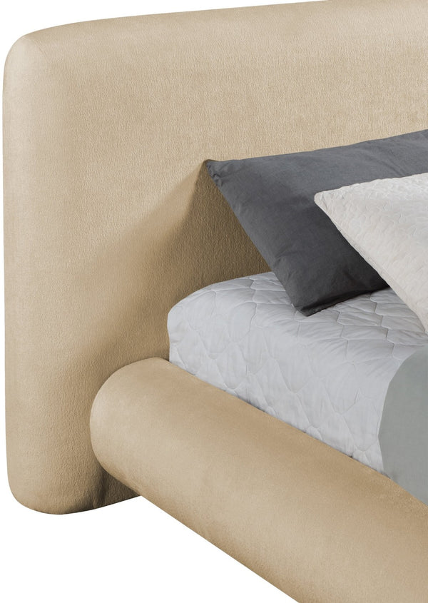Meridian Furniture Blair Queen Upholstered Bed Curved Headboard Plush Fabric Modern Neutral Bedroom Frame Beige Chenille Fabric B1235Beige-Q