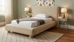 Meridian Furniture Blair Upholstered Twin Bed Rounded Headboard Soft Fabric Frame for Modern Bedroom Decor Beige Chenille Fabric B1235Beige-T