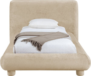 Meridian Furniture Blair Upholstered Twin Bed Rounded Headboard Soft Fabric Frame for Modern Bedroom Decor Beige Chenille Fabric B1235Beige-T