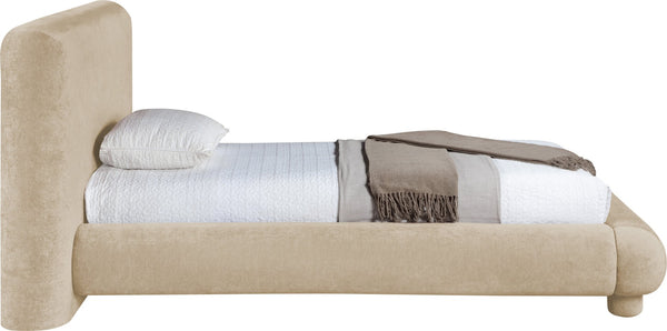 Meridian Furniture Blair Upholstered Twin Bed Rounded Headboard Soft Fabric Frame for Modern Bedroom Decor Beige Chenille Fabric B1235Beige-T