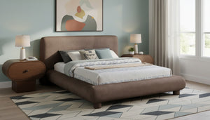 Meridian Furniture Blair Upholstered Full Bed with Curved Headboard for Stylish and Comfortable Modern Bedrooms Brown Chenille Fabric B1235Brown-F