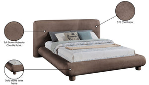 Meridian Furniture Blair Upholstered King Bed Curved Padded Headboard Stylish Frame for Modern Bedroom Brown Chenille Fabric B1235Brown-K