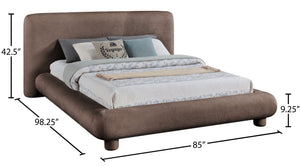 Meridian Furniture Blair Queen Upholstered Bed Curved Headboard Plush Fabric Modern Neutral Bedroom Frame Brown Chenille Fabric B1235Brown-Q