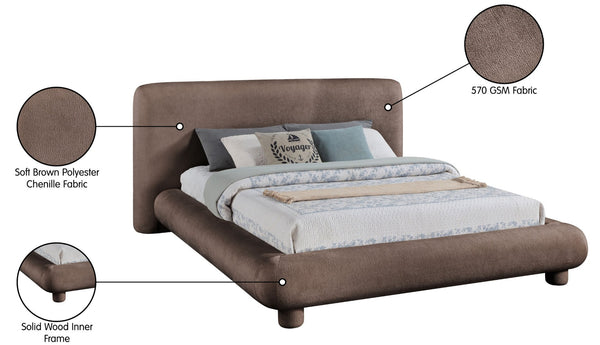 Meridian Furniture Blair Queen Upholstered Bed Curved Headboard Plush Fabric Modern Neutral Bedroom Frame Brown Chenille Fabric B1235Brown-Q