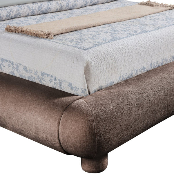 Meridian Furniture Blair Queen Upholstered Bed Curved Headboard Plush Fabric Modern Neutral Bedroom Frame Brown Chenille Fabric B1235Brown-Q