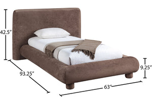 Meridian Furniture Blair Upholstered Twin Bed Rounded Headboard Soft Fabric Frame for Modern Bedroom Decor Brown Chenille Fabric B1235Brown-T