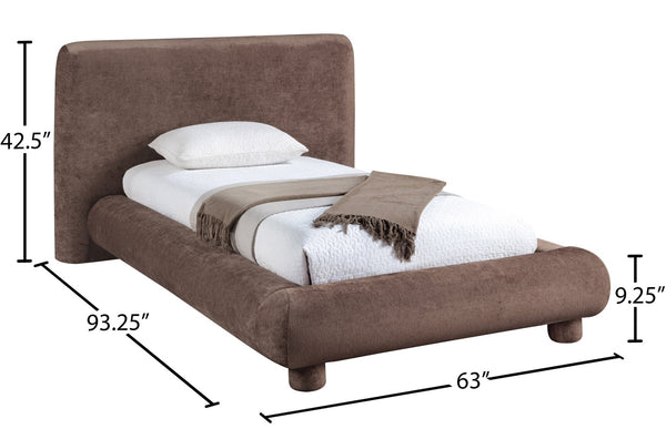 Meridian Furniture Blair Upholstered Twin Bed Rounded Headboard Soft Fabric Frame for Modern Bedroom Decor Brown Chenille Fabric B1235Brown-T