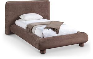 Meridian Furniture Blair Upholstered Twin Bed Rounded Headboard Soft Fabric Frame for Modern Bedroom Decor Brown Chenille Fabric B1235Brown-T