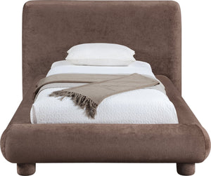 Meridian Furniture Blair Upholstered Twin Bed Rounded Headboard Soft Fabric Frame for Modern Bedroom Decor Brown Chenille Fabric B1235Brown-T