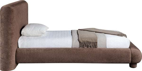 Meridian Furniture Blair Upholstered Twin Bed Rounded Headboard Soft Fabric Frame for Modern Bedroom Decor Brown Chenille Fabric B1235Brown-T