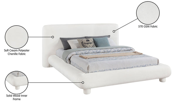 Meridian Furniture Blair Upholstered Full Bed with Curved Headboard for Stylish and Comfortable Modern Bedrooms Cream Chenille Fabric B1235Cream-F
