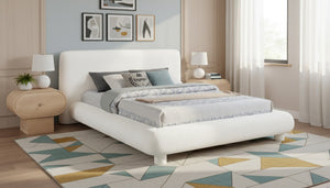Meridian Furniture Blair Upholstered Full Bed with Curved Headboard for Stylish and Comfortable Modern Bedrooms Cream Chenille Fabric B1235Cream-F