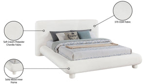 Meridian Furniture Blair Upholstered King Bed Curved Padded Headboard Stylish Frame for Modern Bedroom Cream Chenille Fabric B1235Cream-K