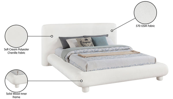Meridian Furniture Blair Upholstered King Bed Curved Padded Headboard Stylish Frame for Modern Bedroom Cream Chenille Fabric B1235Cream-K