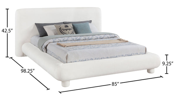 Meridian Furniture Blair Queen Upholstered Bed Curved Headboard Plush Fabric Modern Neutral Bedroom Frame Cream Chenille Fabric B1235Cream-Q