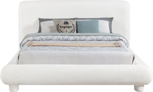 Meridian Furniture Blair Queen Upholstered Bed Curved Headboard Plush Fabric Modern Neutral Bedroom Frame Cream Chenille Fabric B1235Cream-Q