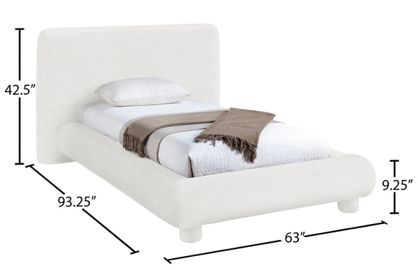 Meridian Furniture Blair Upholstered Twin Bed Rounded Headboard Soft Fabric Frame for Modern Bedroom Decor Cream Chenille Fabric B1235Cream-T