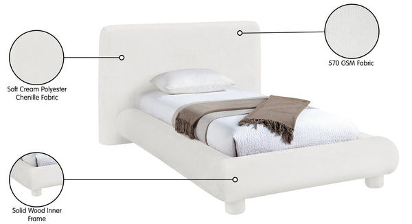 Meridian Furniture Blair Upholstered Twin Bed Rounded Headboard Soft Fabric Frame for Modern Bedroom Decor Cream Chenille Fabric B1235Cream-T