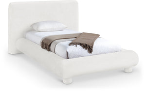 Meridian Furniture Blair Upholstered Twin Bed Rounded Headboard Soft Fabric Frame for Modern Bedroom Decor Cream Chenille Fabric B1235Cream-T