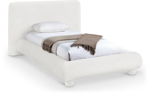 Meridian Furniture Blair Upholstered Twin Bed Rounded Headboard Soft Fabric Frame for Modern Bedroom Decor Cream Chenille Fabric B1235Cream-T