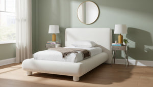 Meridian Furniture Blair Upholstered Twin Bed Rounded Headboard Soft Fabric Frame for Modern Bedroom Decor Cream Chenille Fabric B1235Cream-T