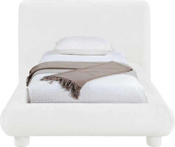 Meridian Furniture Blair Upholstered Twin Bed Rounded Headboard Soft Fabric Frame for Modern Bedroom Decor Cream Chenille Fabric B1235Cream-T