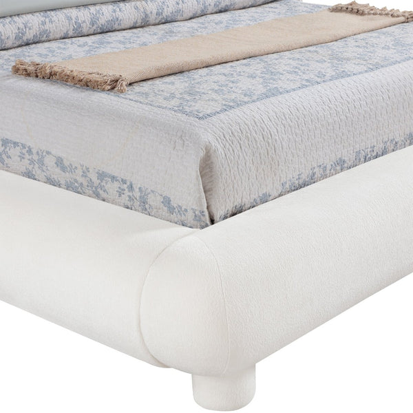 Meridian Furniture Blair Upholstered Twin Bed Rounded Headboard Soft Fabric Frame for Modern Bedroom Decor Cream Chenille Fabric B1235Cream-T